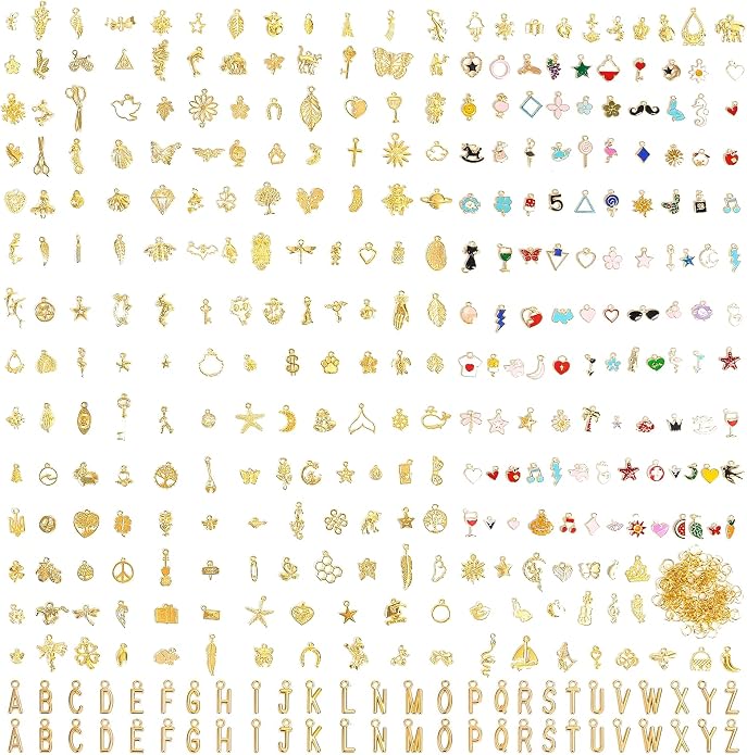 352 Pcs Assorted Charms for Jewelry Making, Mixed Enamel KC Gold Alloy Letter by Unknown