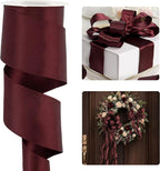 HUIHUANG Burgundy Satin Wired Ribbon 2.5 inch Wine Red Double-Faced Satin Wire by HUIHUANG