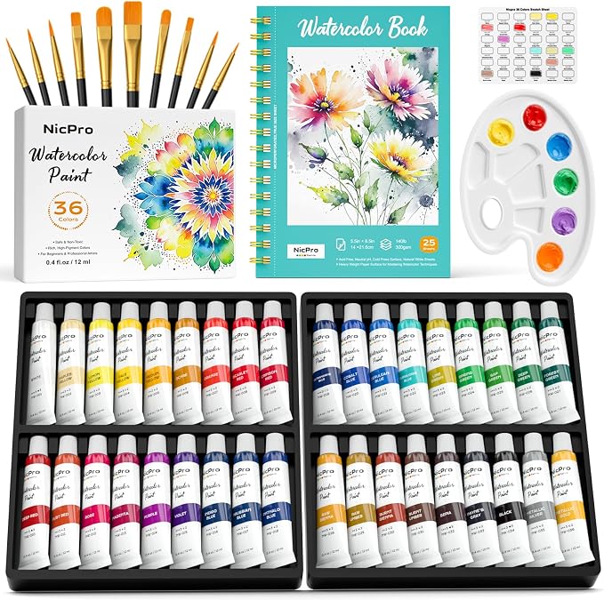 Nicpro Watercolor Paint Set for Adults, 36 Colors Watercolor Tube with10 Paint by Nicpro