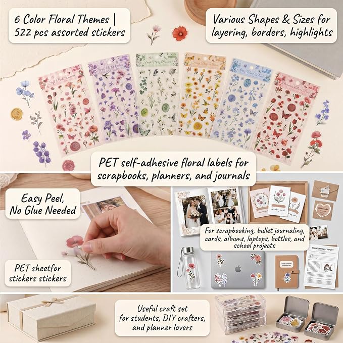 Pengxiaomei 522 Pcs Flower Stickers - Image 5