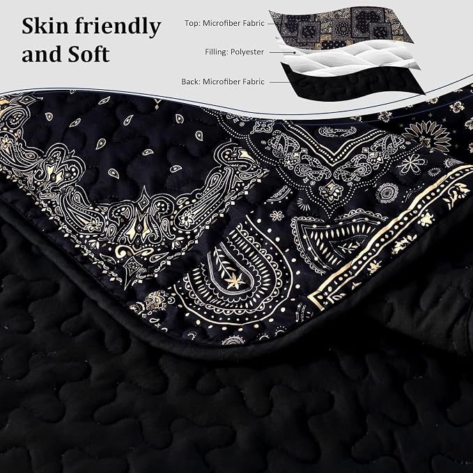 Cottolester Boho Patchwork Quilt Set Queen Size, Paisley Floral Bedding Set - Image 5