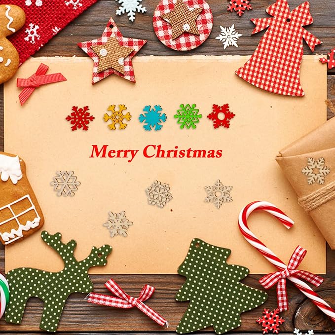 200 Pcs Unfinished Wooden Snowflake Ornament DIY Wood Snowflakes Cutouts Blank - Image 6