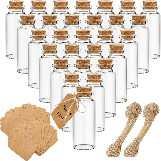 Kingrol 70 Pack 30ml Cork Stoppers Glass Bottles, Wishing Bottles - Image 2