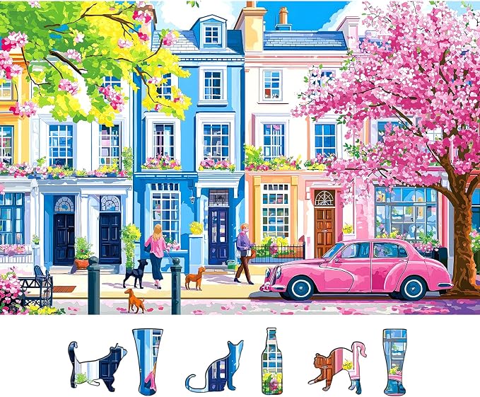 MINIWAN 500 Piece Puzzle for Adults, Spring Sakura Blossom Street, 23x15in | by MINIWAN