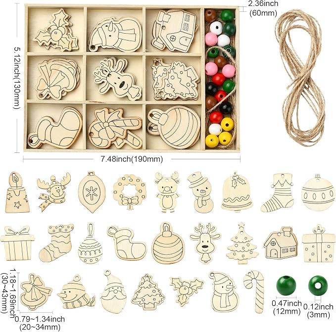 81 pcs 27 Styles Christmas Theme Unfinished Wooden Cutout Charms Snowman Winter - Image 2