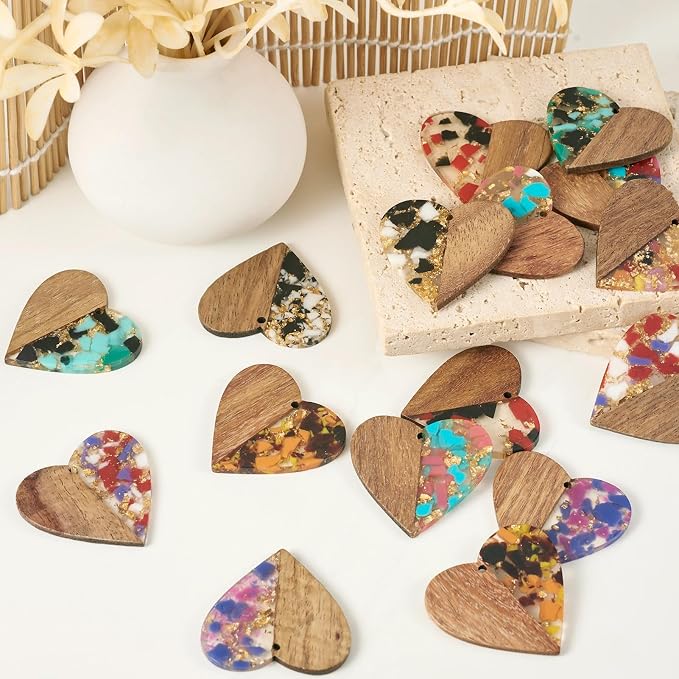 FASHEWELRY 16pc Heart Resin Wood Earrings & Charms - Image 7