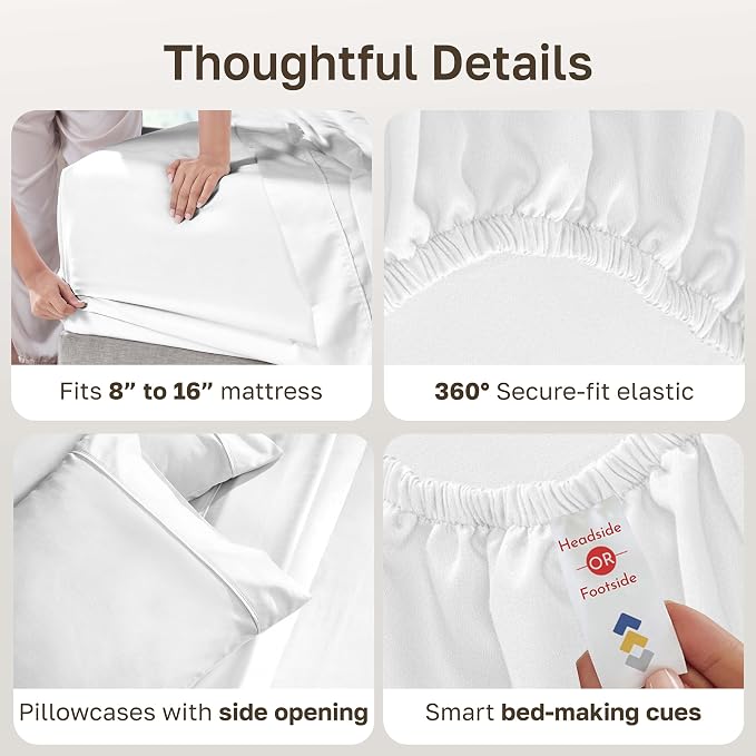 California Design Den Soft 100% Cotton King Size Bed Sheets Set, 400 TC Good - Image 6