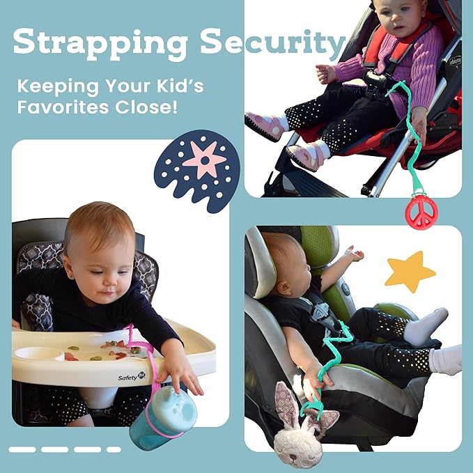 Brilli Baby Cup Catcher Patented Safety Tether Strap, Attach Sippy Cups, Bottles, Pacifiers & More to Stroller, High Chair, Car Seat, Made in USA, Food Grade, Dishwasher Safe (Aqua & Pink)