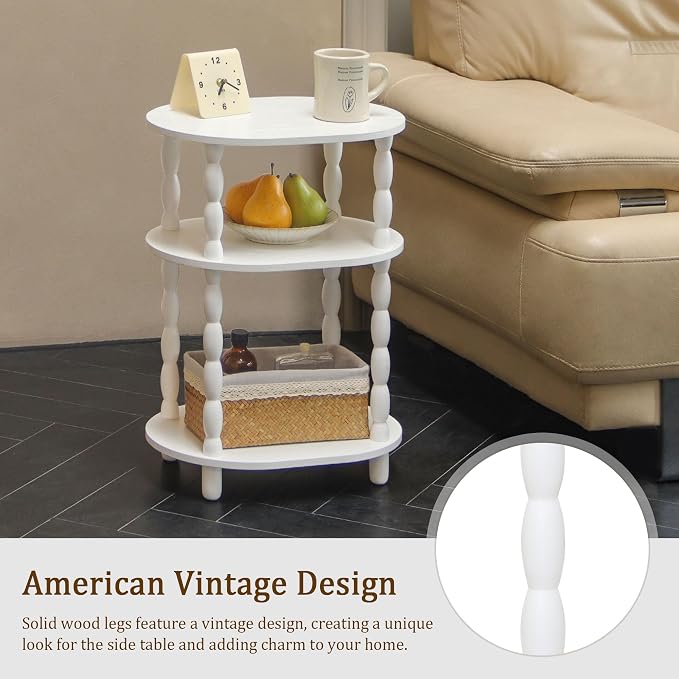 MaxSmeo White Side Table, 3-Tier Small Oval End Table, Modern Night Stand Wood - Image 6