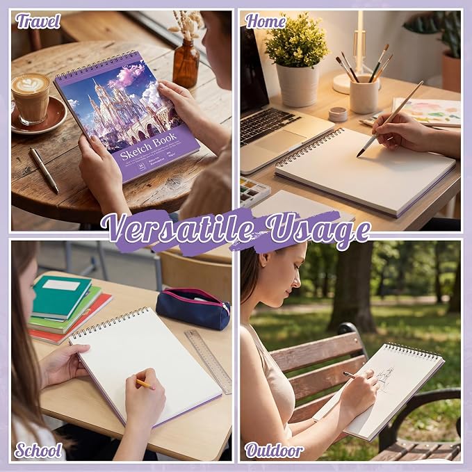 Prudiut Sketch Book 4 Pack 8.5x11 Inch Violet Spiral Bound Sketch Pad - Image 6