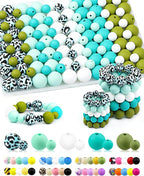 FIVEIZERO 100PCS 9mm & 15mm Silicone Beads, Cyan Blue White Mix | 5 Colors by FIVEIZERO