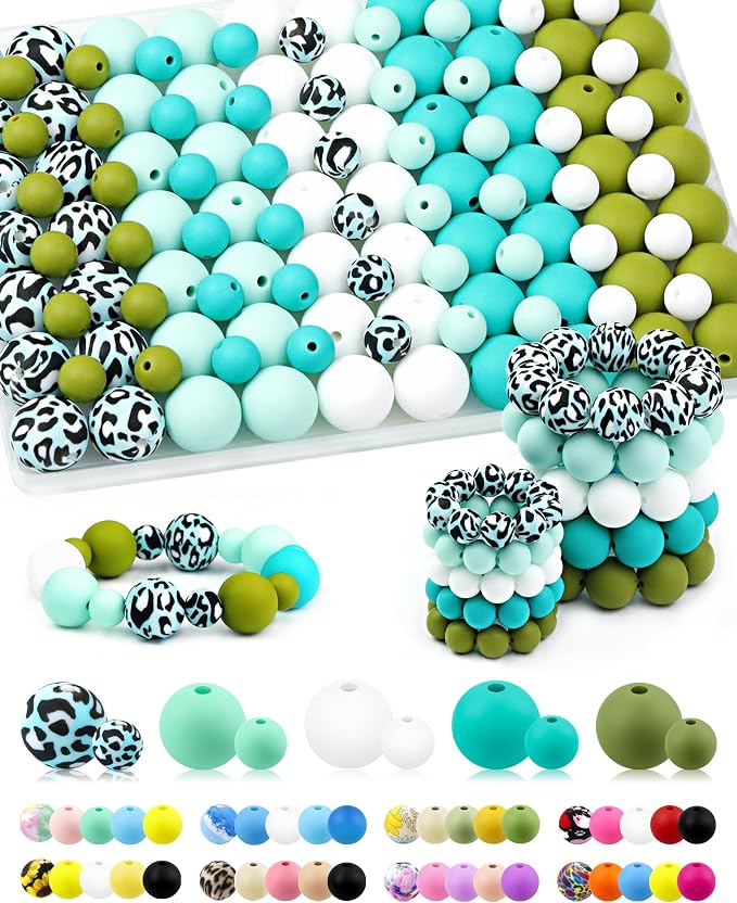 FIVEIZERO 100PCS 9mm & 15mm Silicone Beads, Cyan Blue White Mix | 5 Colors by FIVEIZERO