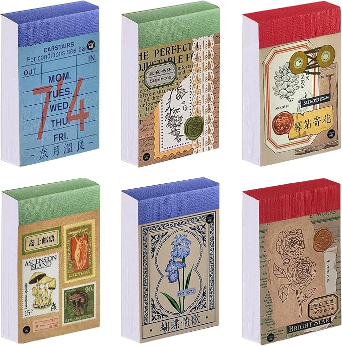 PRSTINCOL 6 Sets 300 Pcs Washi Stickers Book, Vintage Aesthetic Sticker Set by PRSTINCOL