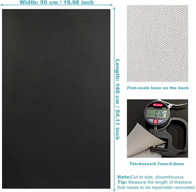 Black Faux Leather Fabric 20"×55" Lychee Grain Upholstery Vinyl - Image 6