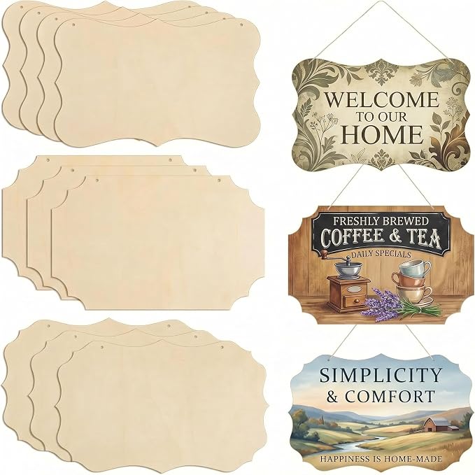 Patelai 10 Pcs Unfinished Hanging Wood Sign 9.8 x 3.9 Inch Rectangle Blank by Patelai