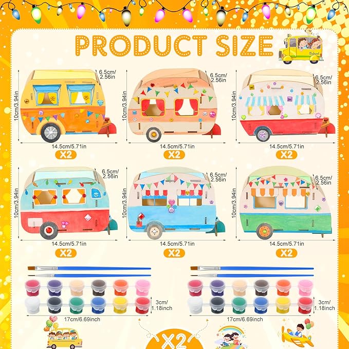 DoubleFill 12 Pack Camping Craft Kits DIY Unfinished Wooden Camper Craft Bulk - Image 2
