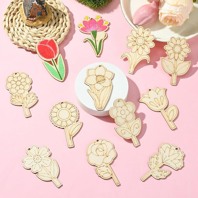 48 Pcs Unfinished Wood Flower Cutouts - Image 7