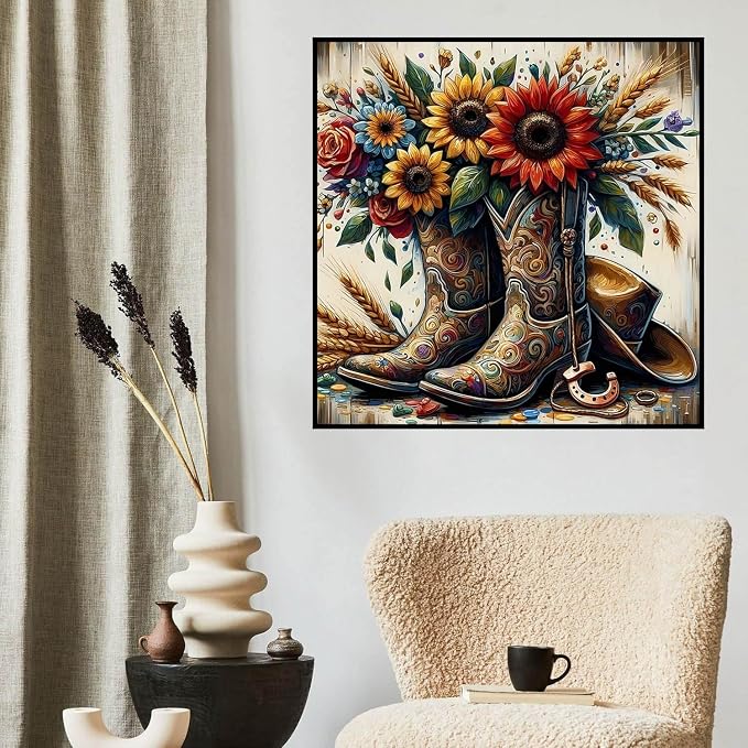 Western Diamond Art Kits for Adults, Full Drill Sunflower Diamond Painting Kits - Image 2