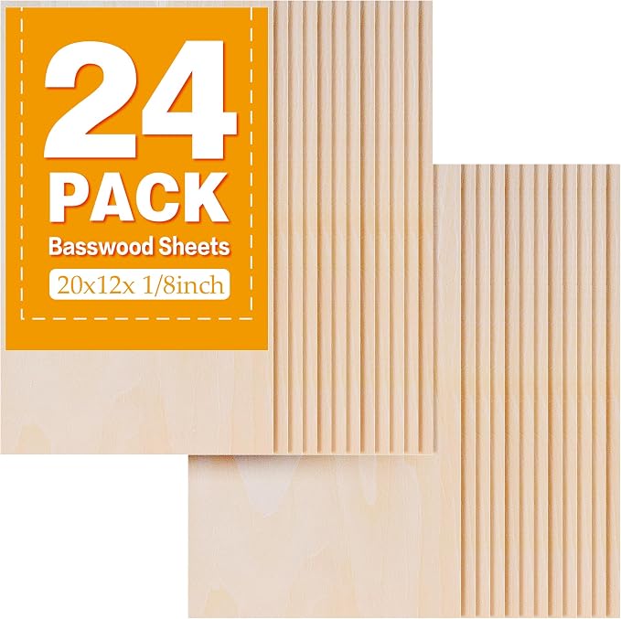 24Pack Basswood Sheets 20"x12"x1/8", 3mm Basswood by Unknown
