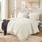 Andency Oversized King Size Comforter Set Ivory 128x120, 3 Pieces Boho Soft by Andency