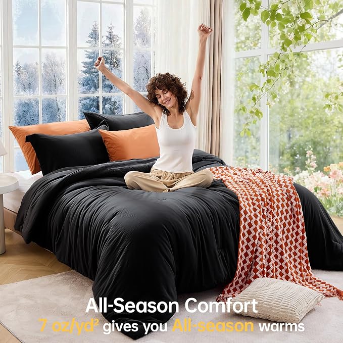 MUXHOMO Black King Size Comforter Set, All Season Ultra Soft Down Alternative - Image 4
