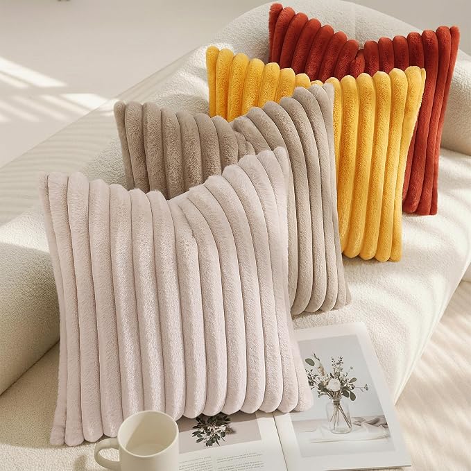 decorUhome Summer Cozy Faux Fur Throw Pillow Covers 16x16 Set of 2 Decorative - Image 7