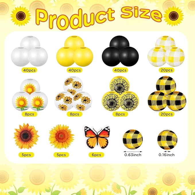 Qunclay 200 Pcs Sunflower Beads Summer Wooden Beads - Image 2
