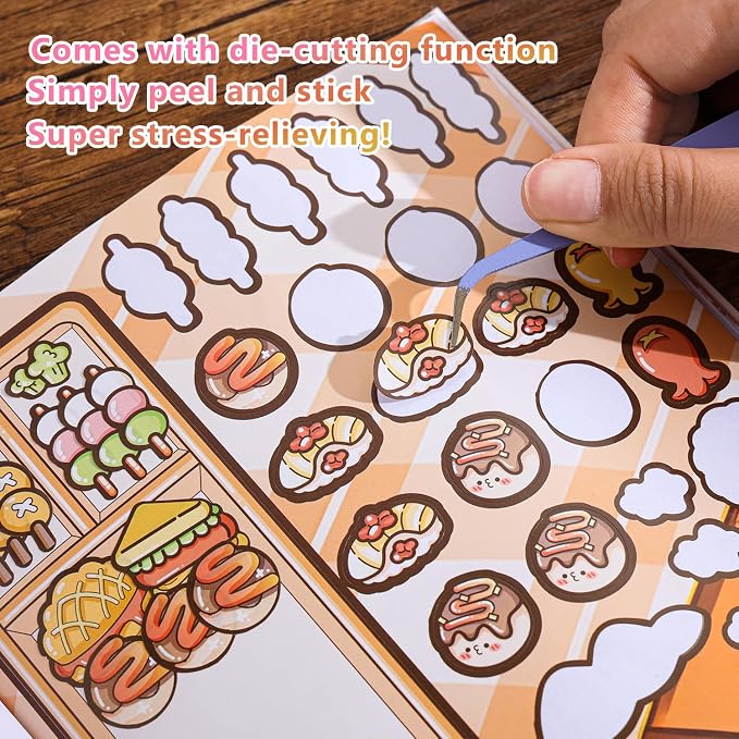 Girl's Japanese Kawaii Food Platter Scene Sticker Book, 18 Sheets DIY Lunchbox - Image 6