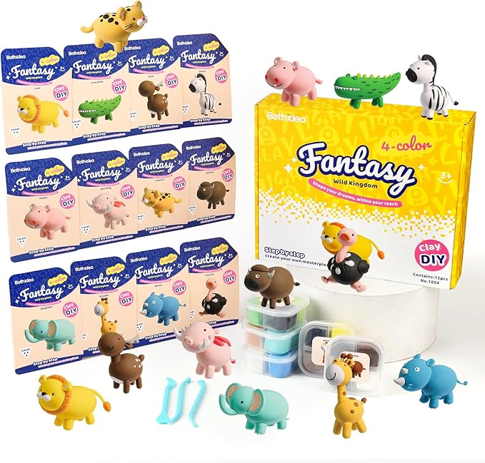 Both idea Air Dry Clay Kit, Animal Theme | 12 Packs, Non-Toxic Kids Gift | by Bothidea