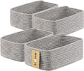 Small Storage Baskets for Organizing | Closet Organizer Bins | Shelf Toy Basket | Woven Rope Baskets | Cube Decorative Box | Shallow Basket | 11.5x7.5x4.7” | 4 Packs Mixed Grey