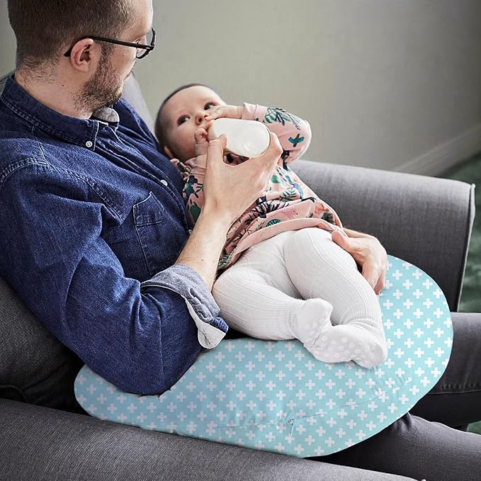 Little Grape Land Nursing Pillow for Infants, Breastfeeding Pillows, Baby Support Pillow for Nursing, Bottle Feeding, Tummy Time with Machine Washable Cover (Green Cross)