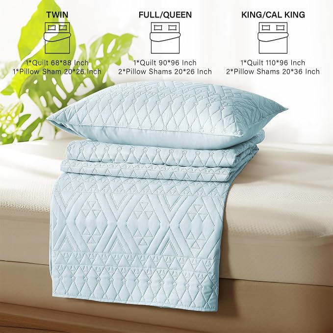 akkialla King/Cal King Size Quilt Bedding Set, Sky Blue Lightweight Microfiber - Image 6