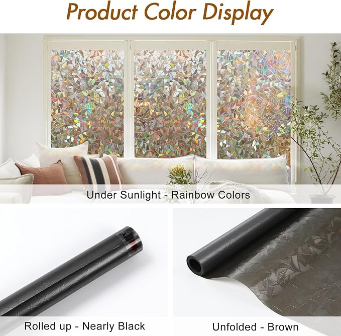 Haton Window Privacy Film, Stained Glass Rainbow Film Decorative Window Clings - Image 2