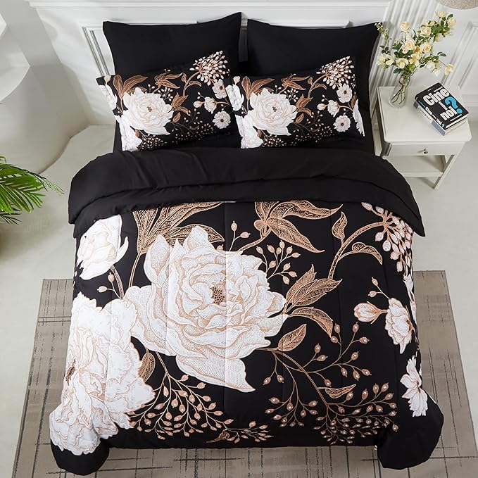 Yogeneg 5 Piece Bed in a Bag Twin Size Comforter Set Botanical Floral Bedding - Image 3