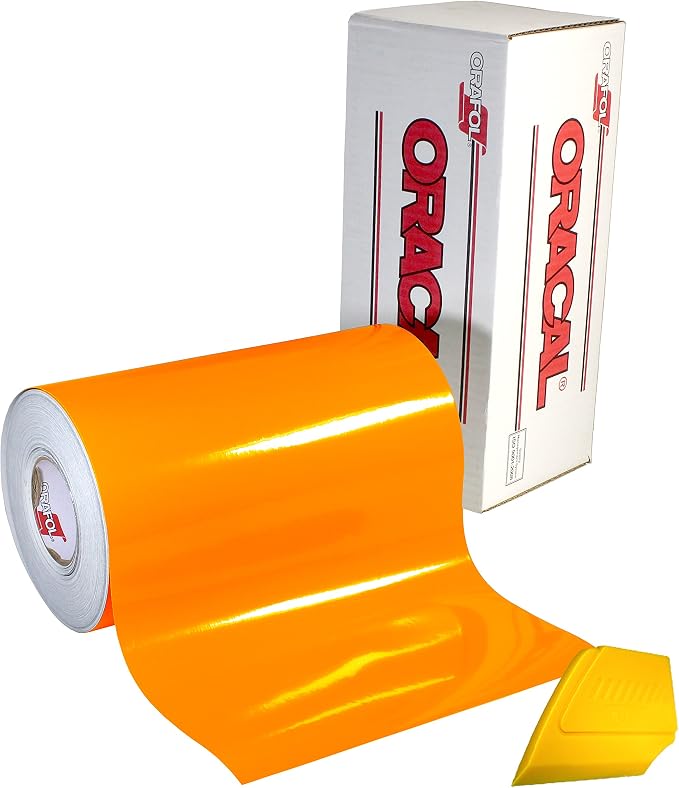 ORACAL 6510 Fluorescent Orange Cast Vinyl Wrap 12" x 30" Roll Including Hard by Orafol