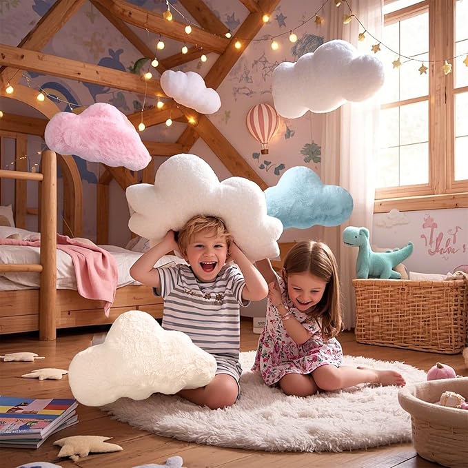 YRXRUS Cloud Pillows, Gray Cloud Shaped Pillow, Decorative Throw Pillow Gifts, Cute Plush Room Decor, Fluffy Faux Rabbit Fur 13"x21" Pillows for Living Bedroom Kids Room