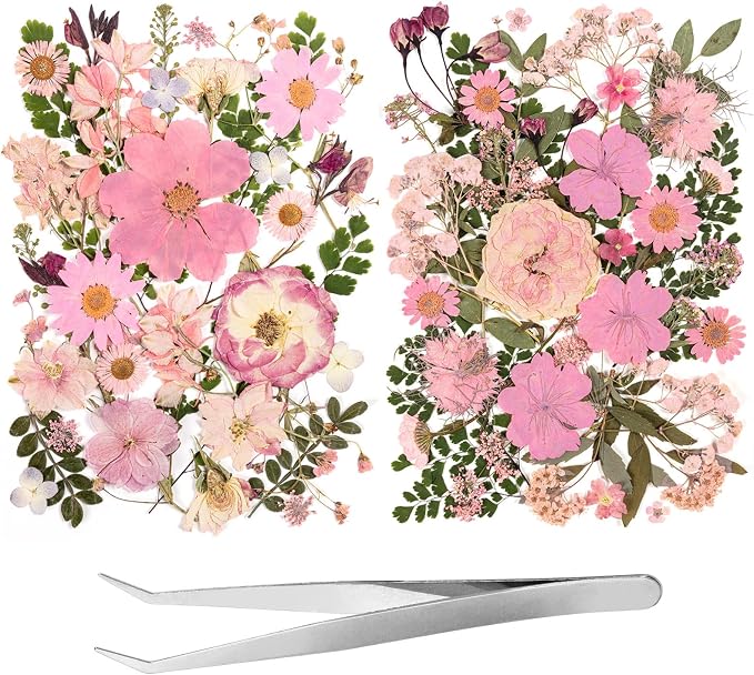 80pcs Pink Pressed Flowers Bulk, Romantic Dried Flower Leaves, Natural Pressed by LGFMGWH