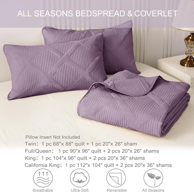 Exclusivo Mezcla Quilt Set Oversized King Size, 3 Pieces Dusty Lavender Cal - Image 6