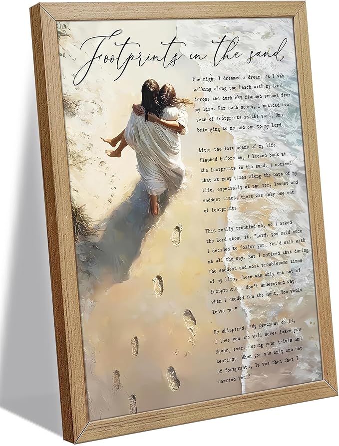 YOXORDQ Framed-Footprints in The Sand Poem Canvas Wall art, 12x16in | Jesus by YOXORDQwallart