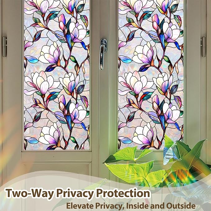 Rainbow Magnolia Stained Glass Window Privacy Film 17.5"x78.7" | Static - Image 5