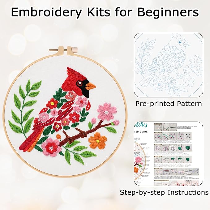 Louise Maelys Cardinal Embroidery Kit, Cross Stitch Kit - Image 5