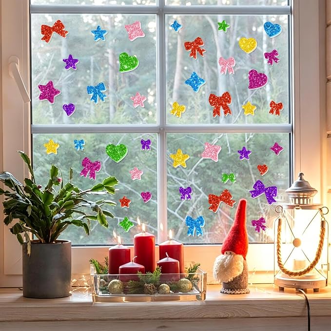 875PCS Glitter Foam Stickers, Colorful Heart & Star & Bow Stickers, - Image 7