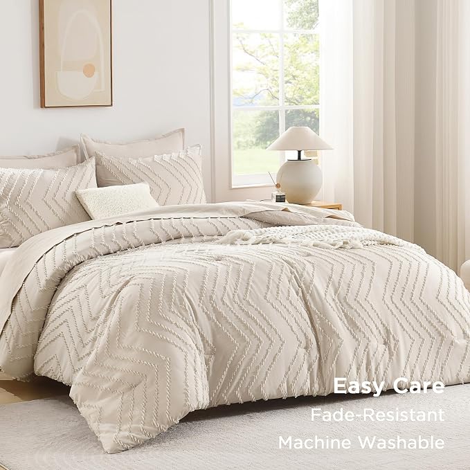 Andency Oversized King Comforter Set 120x98 Beige, Boho Oversize King Cream - Image 3
