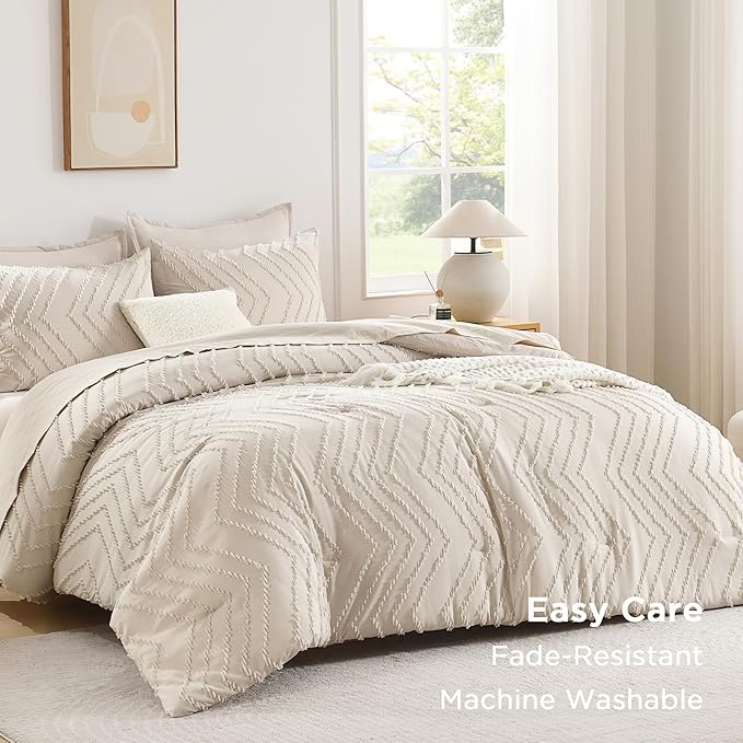 Andency California King Comforter Set Beige, Boho Cal King Cream Soft Warm - Image 3