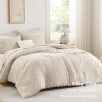 Andency King Size Comforter Set Beige, Boho Cream Soft Warm Tufted Neutral - Image 3