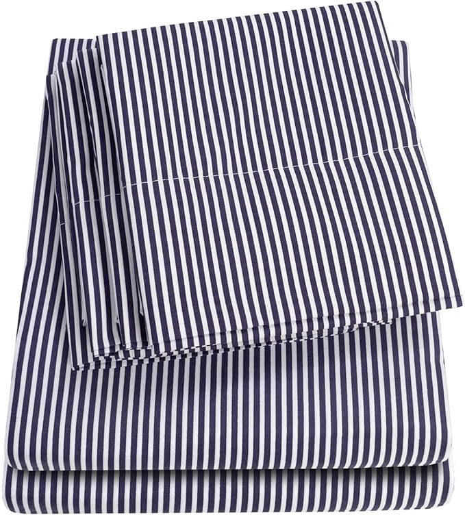 Queen Sheets Stripe Navy by SweetHomeCollection