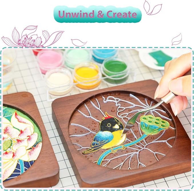 Wooden Coasters Craft Kits – Filigree Enamels Painting DIY Coasters Art - Image 3