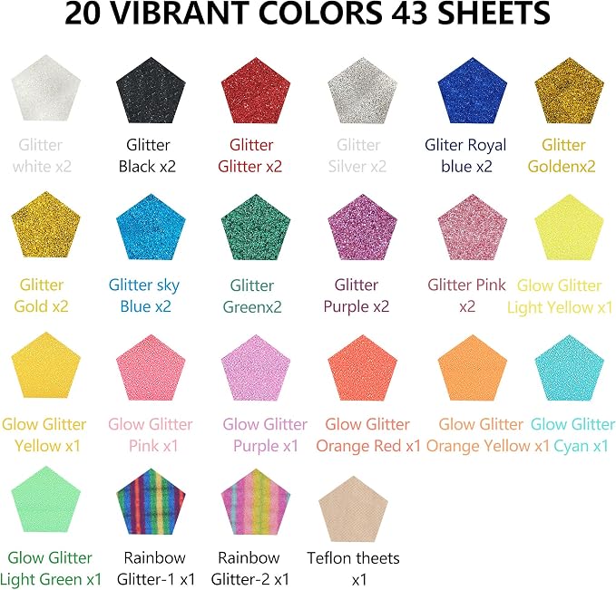 FUNKAKA Glitter HTV Heat Transfer Vinyl Bundle, 43 Pack 12" x 10" Sheets HTV - Image 2