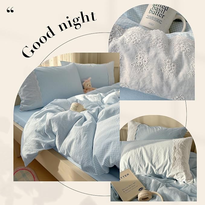 mixinni Blue Gingham Duvet Cover Twin Size - Image 5
