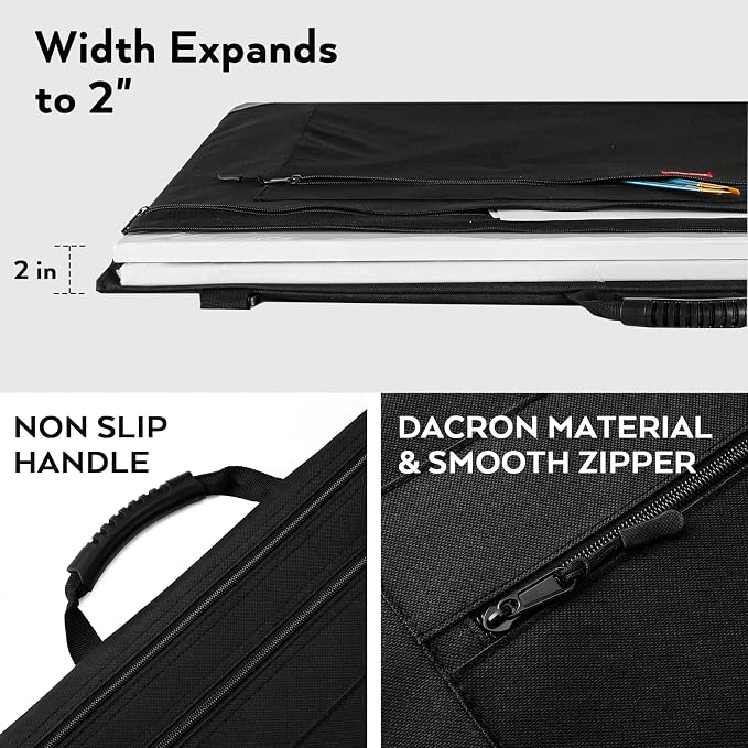 Nicpro Light Weight Art Portfolio Bag, 24x36 Black Art Canvas Portfolio Case - Image 5